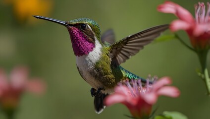 Fototapeta premium Hummingbirds contribute to pollination in their habitats ai_generated