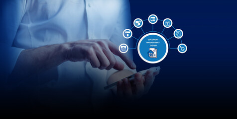 document management system DMS is utilized for enterprise content management, enabling businessmen to manage digital documents, data, and workflows using cloud technology.