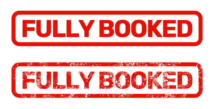 fully booked red stamp, fully reserved or full up label, no vacant rooms, vector