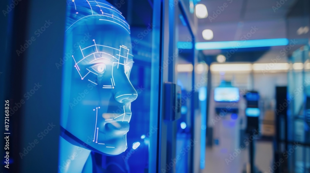 Aufkleber a digital face scan is being performed at a modern security checkpoint. the image shows a close-up o