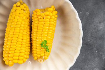 boiled corn cob natural food fresh appetizer meal food snack on the table copy space food background rustic top view keto or paleo diet vegetarian vegan