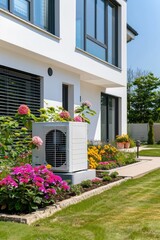 Obraz premium Air Conditioner Unit In A Lush Garden Setting
