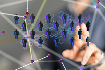 holding 3D rendering group of blue people