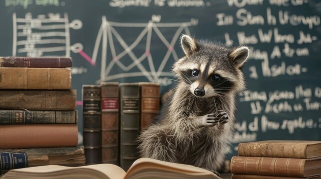 A Curious Raccoon Studies in the Library