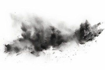 Black chalk pieces and flying dust, exploded effect isolated white background