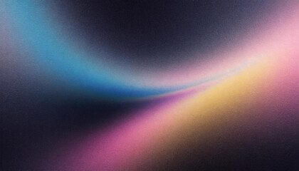 Fototapeta premium abstract glowing background blue pink yellow waves on black background, grainy gradient, poster banner header design