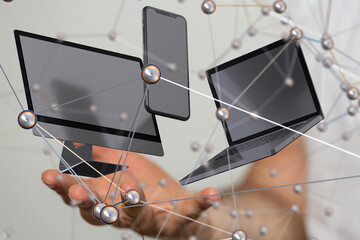 network holding in hand 3d connection data