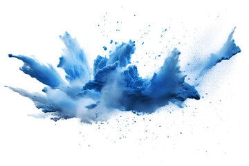 Obraz premium Blue chalk pieces and flying dust, exploded effect isolated white background