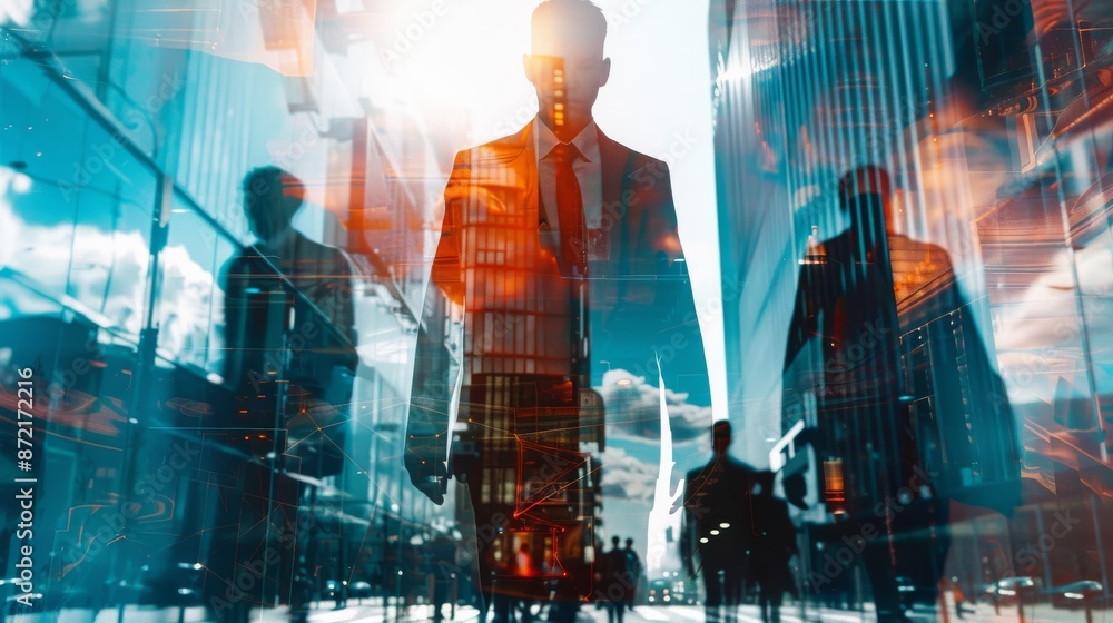 Poster a futuristic multiple exposure image exploring the intersection of time