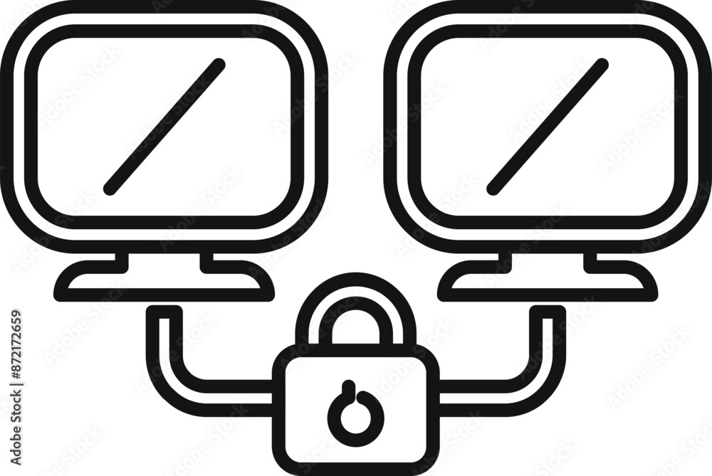 Poster simple icon of a network security system protecting data between computers