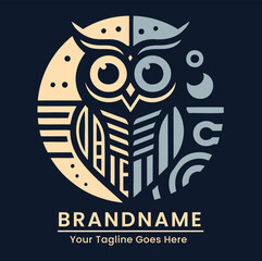 Abstract owl logo with a circular design and vibrant colors ideal for branding