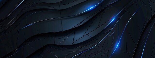 Dark black abstract background with blue glowing lines design for social media post, business, advertising event. Modern technology innovation background