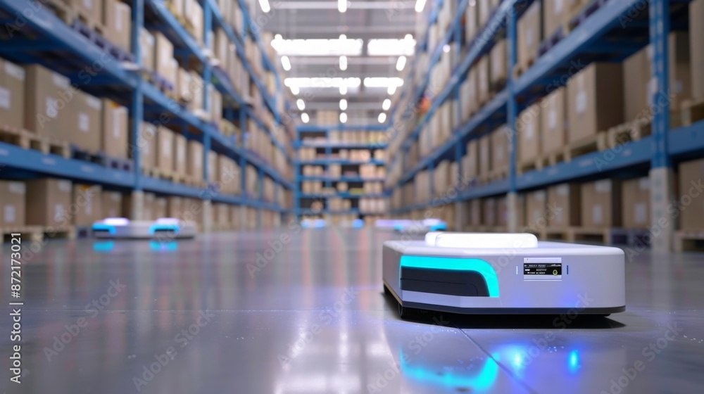 Poster an automated guided vehicle (agv) navigates warehouse floors autonomously, optimizing material handl