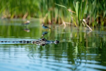 Fototapeta premium Alligator's Eye in the Green Water