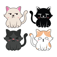 Vector set of kawaii cats Isolated on white background