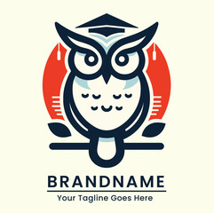 Cute owl logo with a graduation cap and academic elements ideal for educational branding