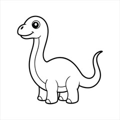 Cartoon funny baby brontosaurus dinosaur line art