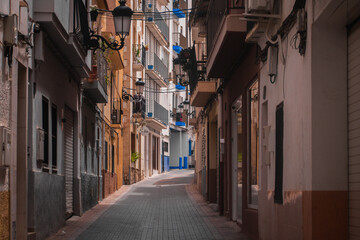 An empty and sunny street in Benidorm, Spain during summer vacation