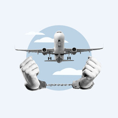 Detained, airplane, crime, handcuffed, Airplane passenger, crime, criminal, Fraud, Trip, Travel,...