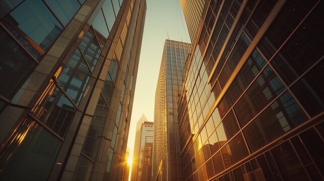 Atardecer en el distrito financiero de una ciudad moderna