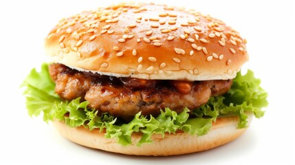 A juicy pork bun burger, isolated on a white background