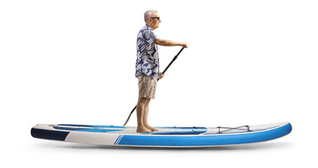 Elderly man paddling a SUP
