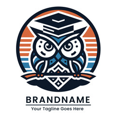 Academic owl logo with graduation cap great for schools and educational branding