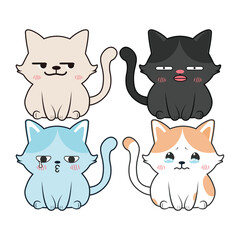 Vector set of kawaii cats Isolated on white background
