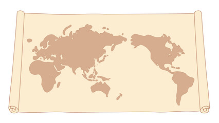 シンプルな世界地図の古い巻物　ベクター素材