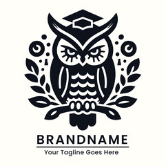Academic owl logo with graduation cap perfect for educational institutions and learning centers