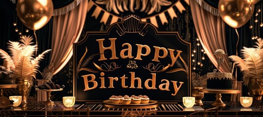 1920s Great Gatsby Themed Birthday Celebration with Art Deco Decorations and Vintage Elegance