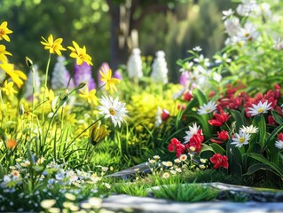 Springtime Flowers Blooming in a Sunny Garden