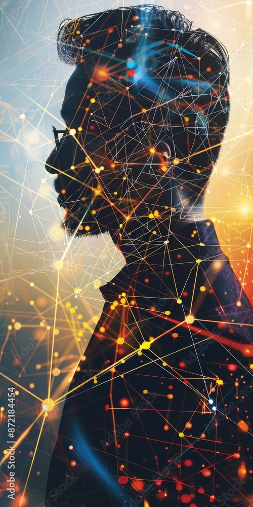 Aufkleber an abstract representation of a businessperson connected to a network system