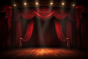 Magic theater stage red curtains Show Spotlight
