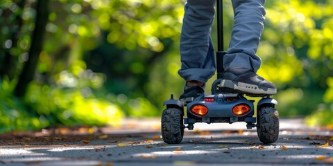 Obraz premium Close-up of Person Riding a Motorized Scooter in a Park