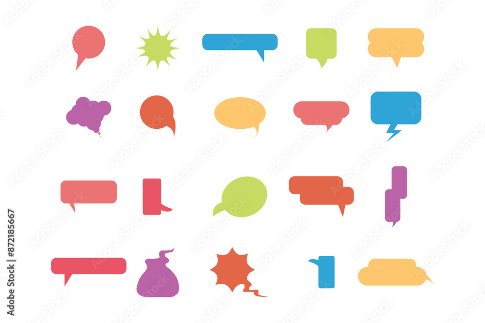 Poster speech bubble set. talk bubble. different colour speech bubble icon on white background. flat style.