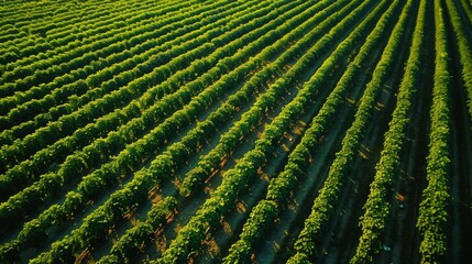 Fototapeta premium Aerial View of Cucumber Farm during Harvest Season - Agricultural Landscape with Neat Rows Patterns