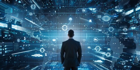 Fototapeta premium Businessman accessing remote telecommunication services