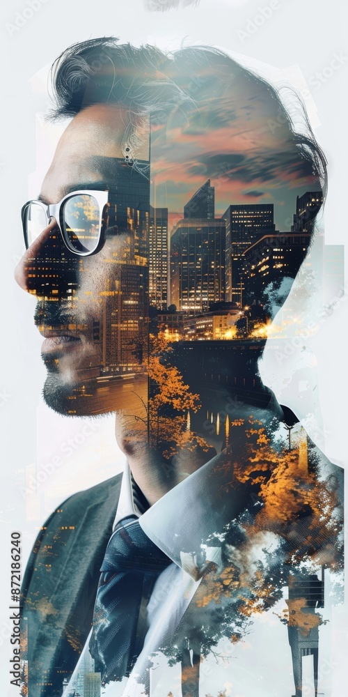Poster an imaginative multiple exposure image blending different facets