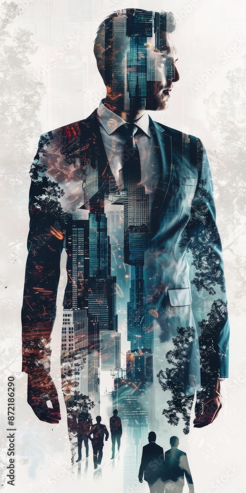 Aufkleber an imaginative multiple exposure image blending different facets