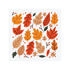 Collection of autumn leaves and berries in a circle. Isolated graphic element for banners and flyers, print, clothes.