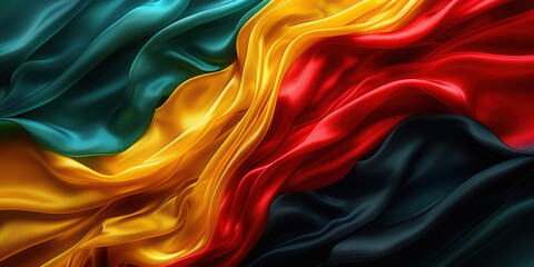 Black History Month banner, vibrant textile texture, red yellow green and black paint flag color background. Juneteenth Freedom Day Celebration, african liberation day concept