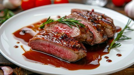 French cuisine. Dried duck breast with sauce.