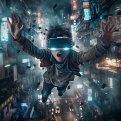 Asian Boy Diving into VR Headset: A Ready Player One Moment