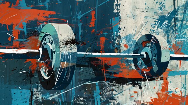 Abstract Strength and Power: Bold Colors and Stylized Weightlifting for Sports Art Prints