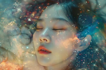 Asian girl as a celestial being in a galaxy of stars.