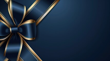 Elegant navy blue gift ribbon with gold accents on dark background.