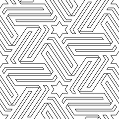 Stars, figures ornament. Ethnic backdrop. Star, polygonal, linear shapes wallpaper. Folk background. Mosaics motif. Digital paper, abstract. Seamless pattern. Vector