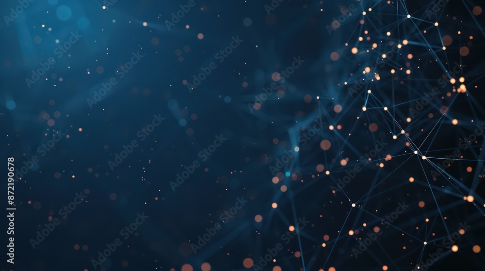 Poster abstract network with glowing nodes and connections on dark background.