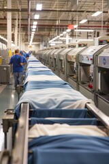 Efficient Industrial Laundry Service Facility with Large Machines and Conveyor Belts